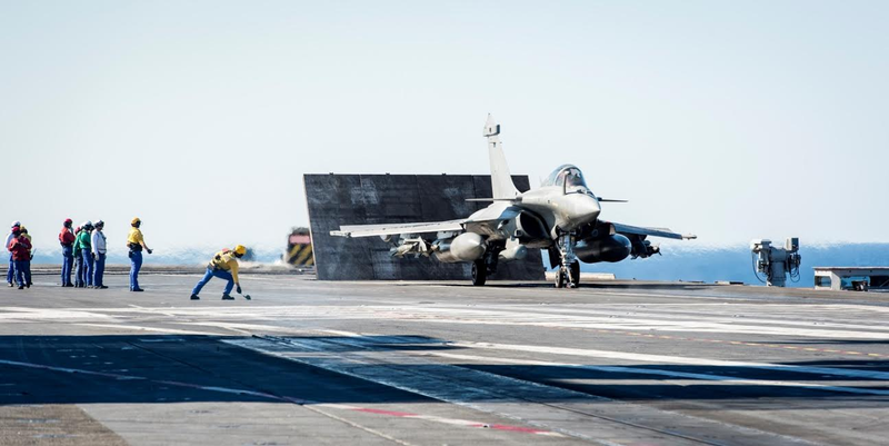 Random shit of a French Rafale M fighter launching off the only non USN nuclear carrier ever built... The Charles De Gaulle.